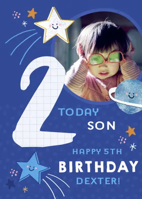 Modern Illustrated Photo upload 2nd Birthday Card