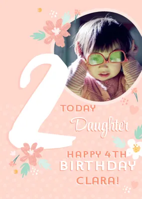 Modern Illustrated Photo upload Daughter 2nd Birthday Card