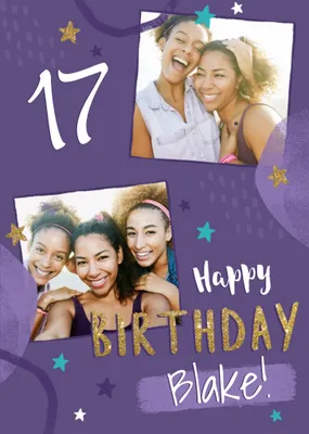 Cute 17th Photo Upload Birthday Card