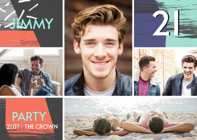 Colourful Grid Multi-Photo And Personalised Text Birthday Card