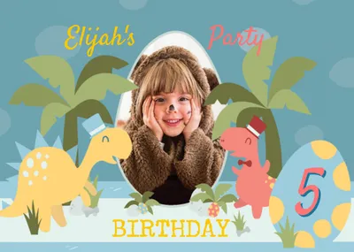 Cartoon Dinosaurs Photo Upload Birthday Party Invitation