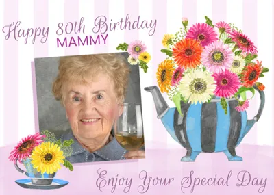 Beautiful Illustration of a Teapot and Teacup Filled with Flowers, Editable Text and Photo Uload Car