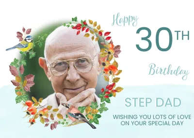 Beautiful illustration of a wreath made of flowers with birds sat upon it. Photo Upload 100th Happy 