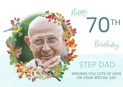 Beautiful illustration of a wreath made of flowers with birds sat upon it. Photo Upload 100th Happy 