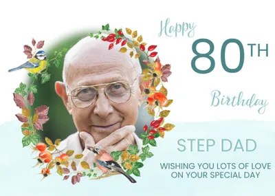 Beautiful illustration of a wreath made of flowers with birds sat upon it. Photo Upload 100th Happy 
