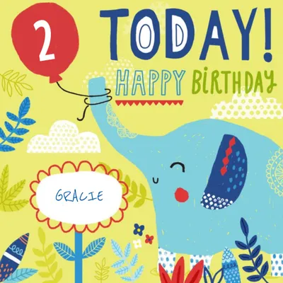 Baby Elephant Happy Birthday Kids Card