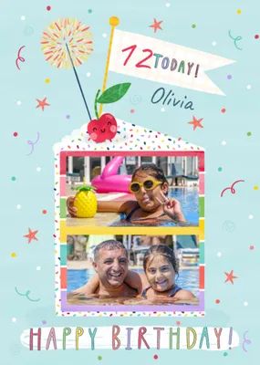 Jess Moorhouse 12 Today Birthday Cake Slice Photo Upload Birthday Card
