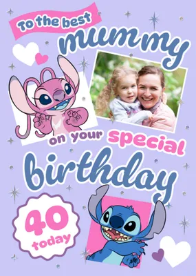 Disney Stitch And Angel Mummy 30th Birthday Photo Upload Card