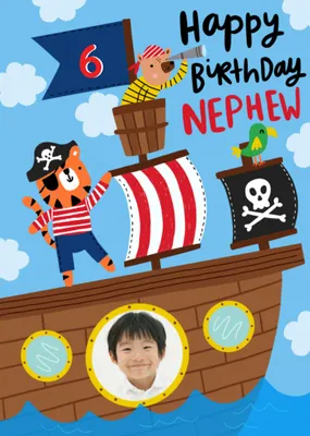 Pirate Illustration Photo Upload Nephew Birthday Card