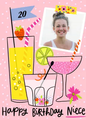 Cocktail Illustration Photo Upload Niece Birthday Card