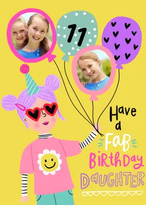 Girl and Balloons Photo Upload Daughter Birthday Card