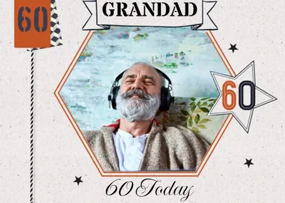 Modern Typographic Grandad Happy 60th Photo Upload Card