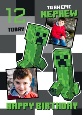 Minecraft Creepers Nephew Photo Upload Birthday Card