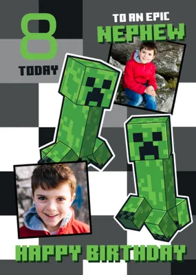 Minecraft Creepers Nephew Photo Upload Birthday Card