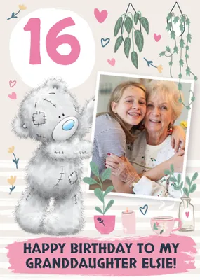 Tatty Teddy Plant Themed 14th Birthday Photo Upload Card For Granddaughter