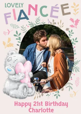 Tatty Teddy Floral Fiancee Birthday Photo Upload Card