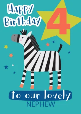 Cute Zebra Illustration Personalised Nephew Birthday Card