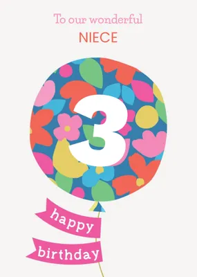 Floral Balloon Illustration Personalise Age Birthday Card