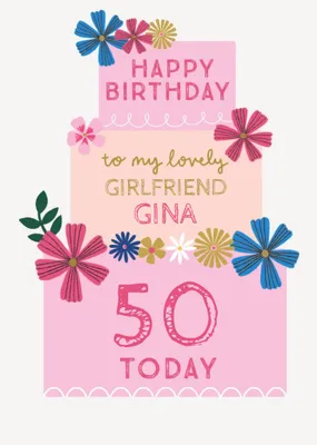 Three Tiered Cake Girlfriend 50th Birthday Card