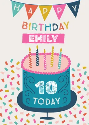 Fun Illustration With Cake And Confetti Personalised Name Teen Birthday Card