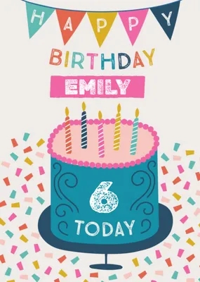 Fun Illustration With Cake And Confetti Personalised Name Teen Birthday Card