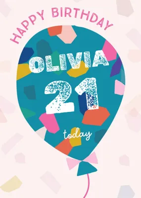 Fun Illustration With Giant Balloon And Confetti Personalised Name Teen Birthday Card