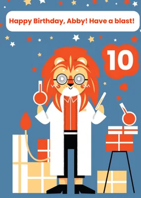 Kids Birthday Card - Scientist - Science - Animals - Lion