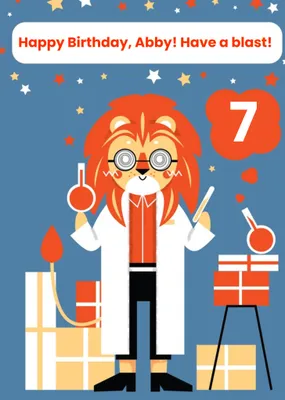 Kids Birthday Card - Scientist - Science - Animals - Lion