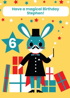 Kids Birthday Card - Magician - Magic - Animals - Rabbit