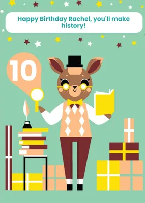 Kids Birthday Card - History - Books - Animals - Deer
