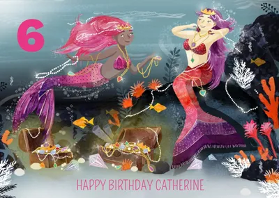 Okey Dokey Illustrated Mermaids 6 Today Birthday Card