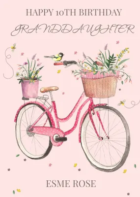 Okey Dokey Illustrated Bicycle Granddaughter 10th Birthday Card