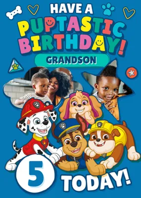 Paw Patrol Pupstatic Photo Upload Birthday Card