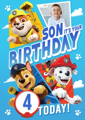 Paw Patrol Son's Photo Upload Birthday Card