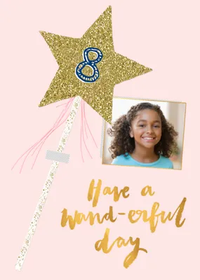 Photo upload birthday card - sparkly wand