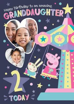 Peppa Pig Funfair Photo Upload 3rd Birthday Card For Granddaughter