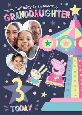 Peppa Pig Funfair Photo Upload 3rd Birthday Card For Granddaughter