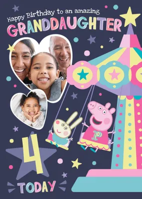 Peppa Pig Funfair Photo Upload 3rd Birthday Card For Granddaughter