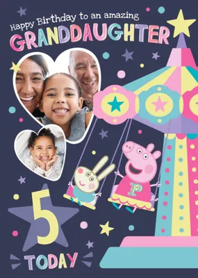 Peppa Pig Funfair Photo Upload 3rd Birthday Card For Granddaughter