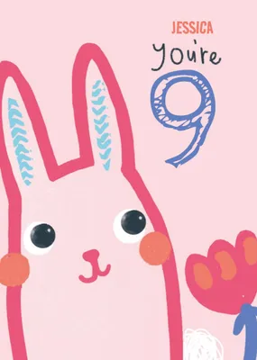 Cute illustrative Bunny Rabbit Birthday Card 