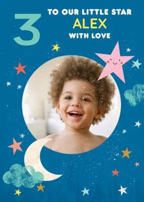 Cute photo upload illustrative Moon and Stars Birthday Card  