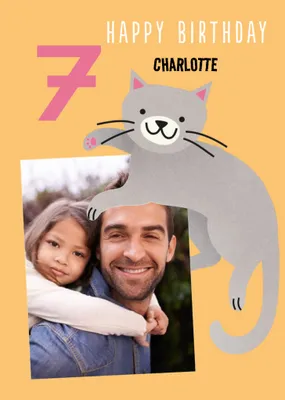 Cute photo upload illustrative Cat Birthday Card  