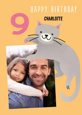 Cute photo upload illustrative Cat Birthday Card  