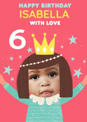 Cute photo upload illustrative Princess Birthday Card  