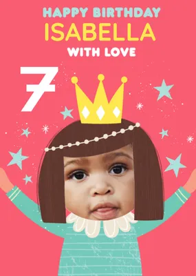 Cute photo upload illustrative Princess Birthday Card  