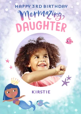 Cute photo upload illustrative mermaid Birthday Card  