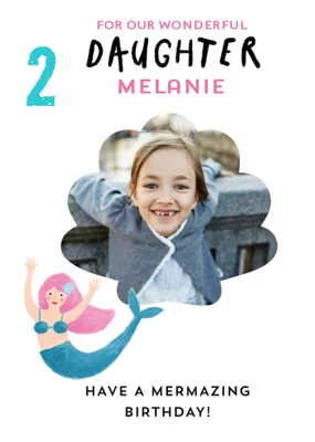 Cute shell shaped photo upload illustrative mermaid Birthday Card  