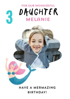 Cute shell shaped photo upload illustrative mermaid Birthday Card  