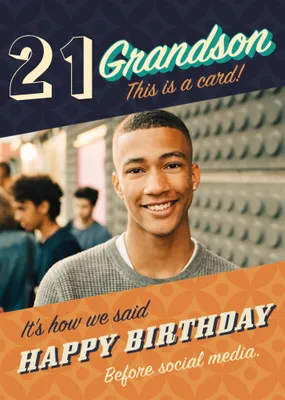 Typographic Sarcastic 18th Birthday Grandson Photo Upload Card