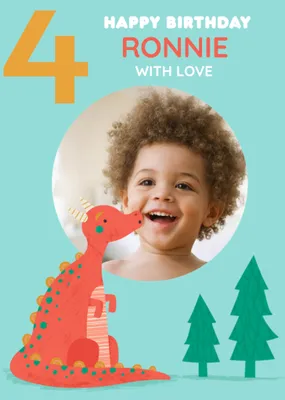 Cute Illustration Of A Little Dragon Happy 2nd Birthday Photo Upload Card